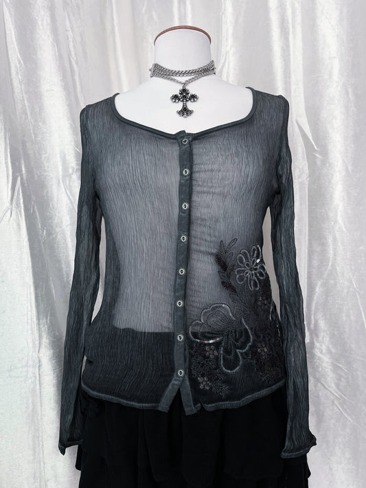 00’s see-through grey shirt with sequin detail 🕸️