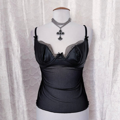 Gothic mesh & faux leather corset top 🎀