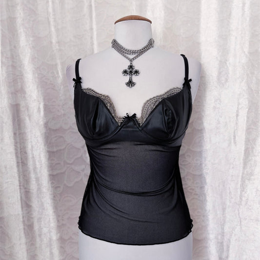 Gothic mesh & faux leather corset top 🎀