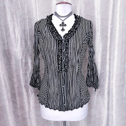 Gothic striped mesh shirt with ruffles details 🌀🦇