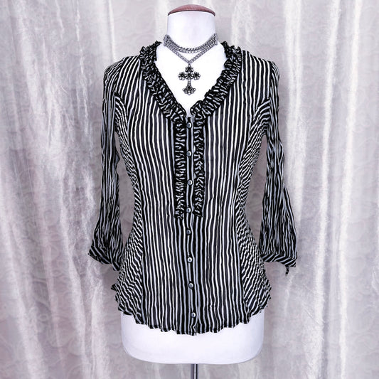 Gothic striped mesh shirt with ruffles details 🌀🦇