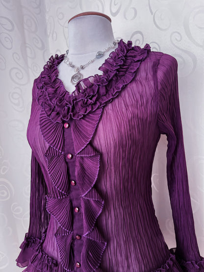 00’s whimsygoth plum ruffle mesh shirt 🔮🦋