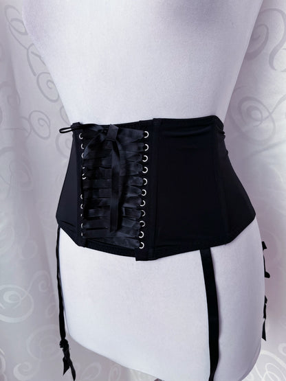 Gothic lace-up waist corset with garters 🕷️🕸️
