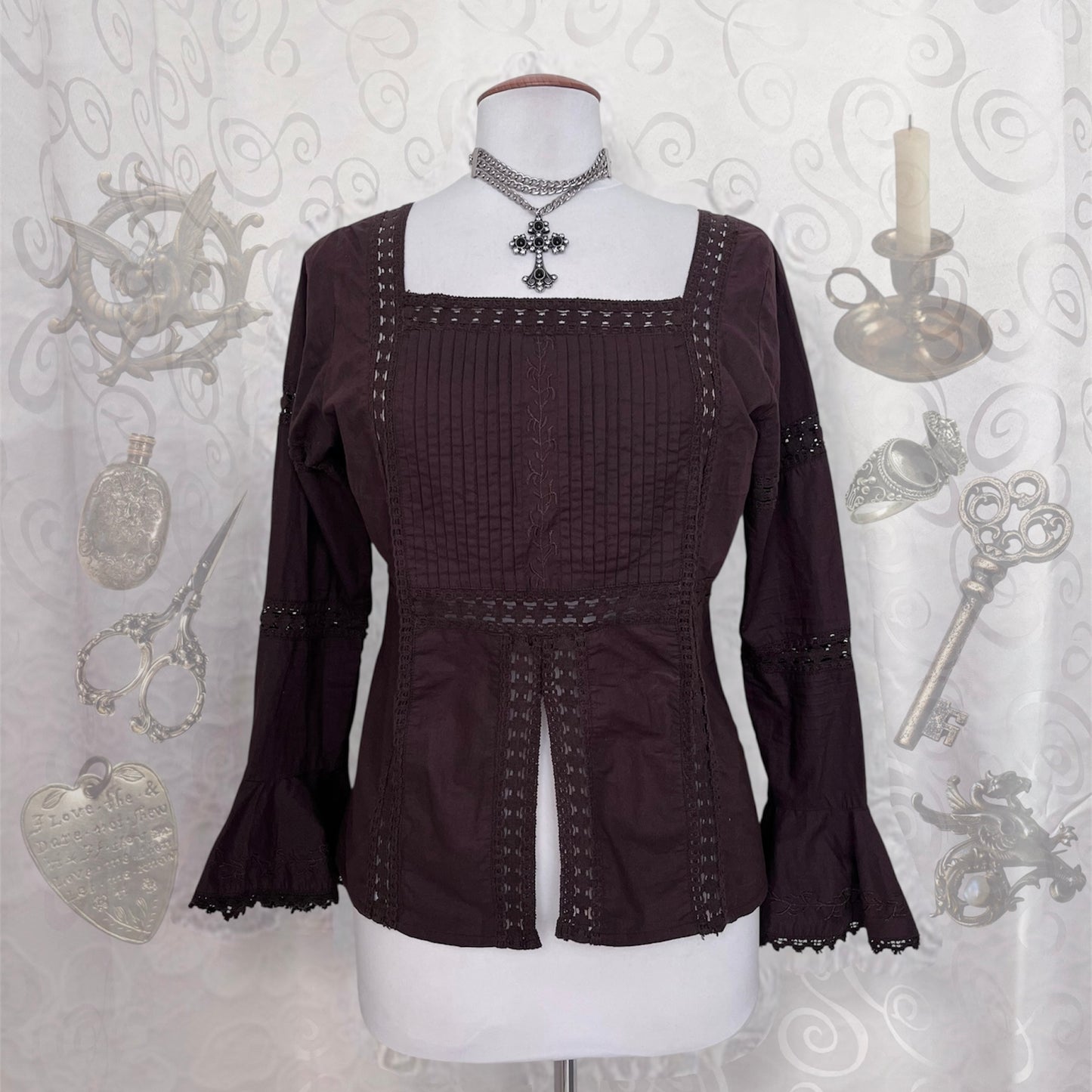 00’s X-Mail whimsy village girl brown top 🐌🤎🍄‍🟫
