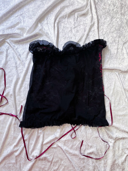 Dark gothic see-through lace & mesh lace-up top 🦇