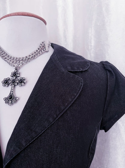 Orsay dark coquette denim dress with puff sleeves 🦋