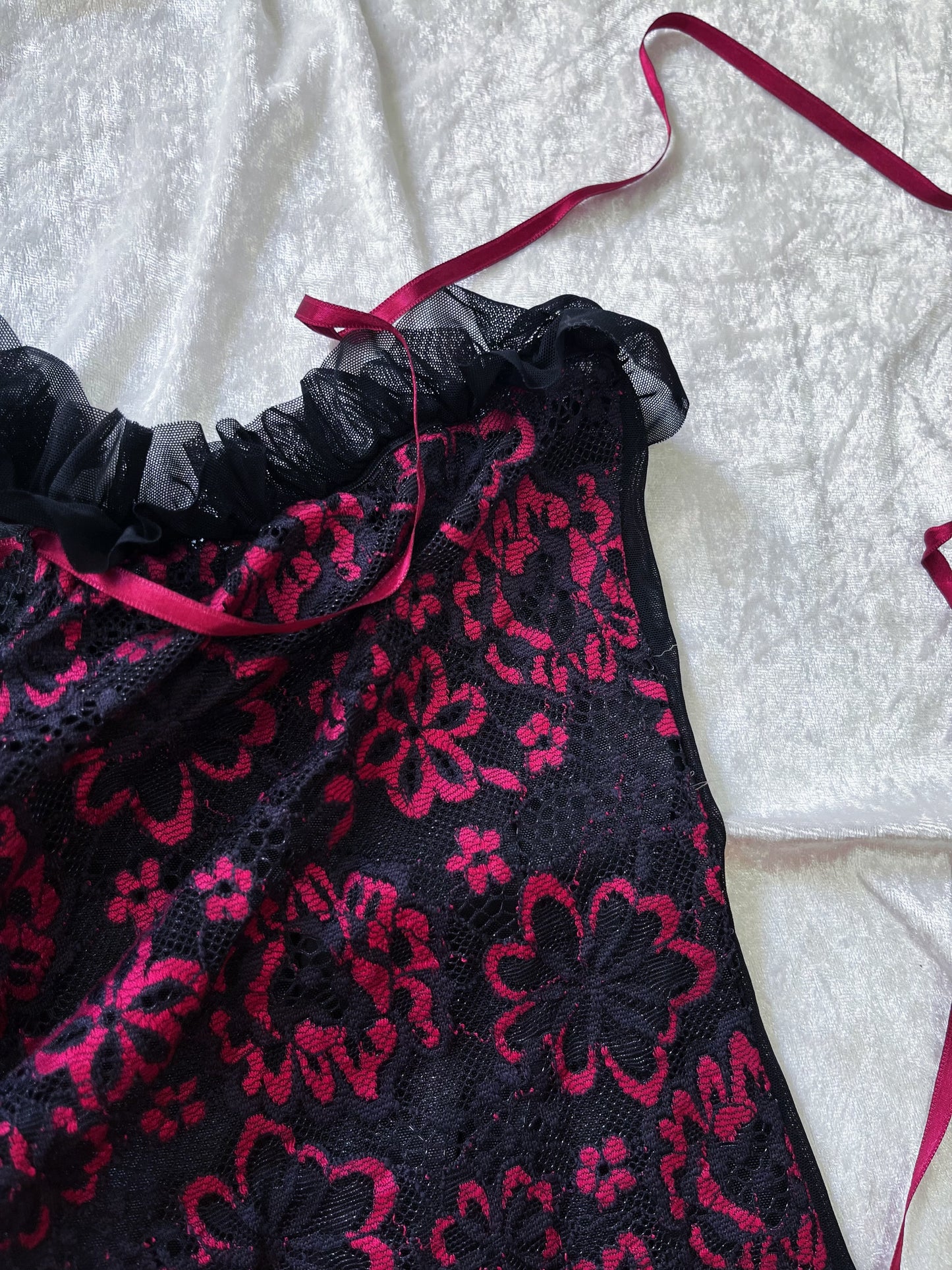 Dark gothic see-through lace & mesh lace-up top 🦇