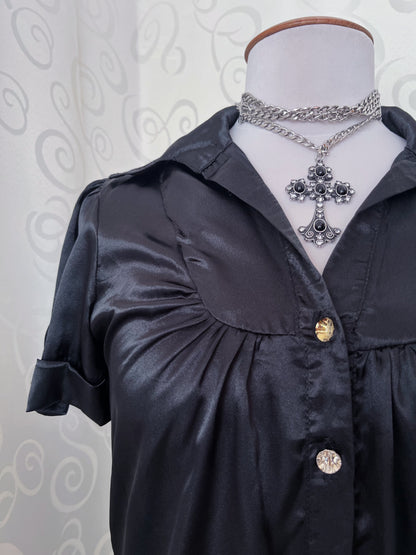 Gothic/Jirai Kei style long black satin shirt 🕷️