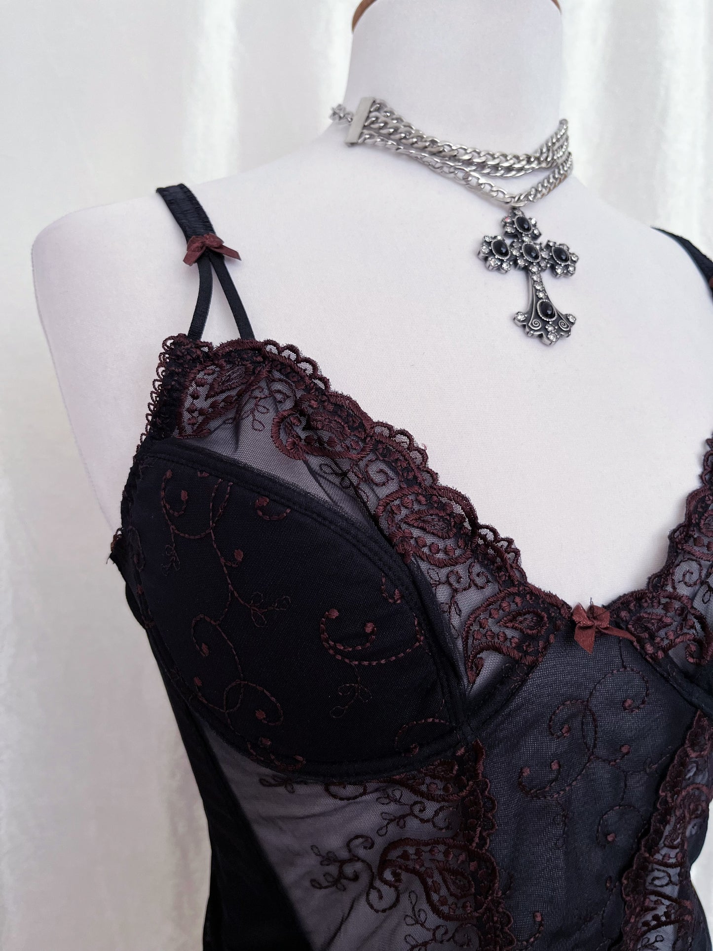 Whimsy mesh black corset with brown embroidery ✨