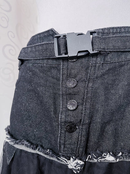 Fairy denim mesh asymmetrical tulle skirt 🕷️🦇