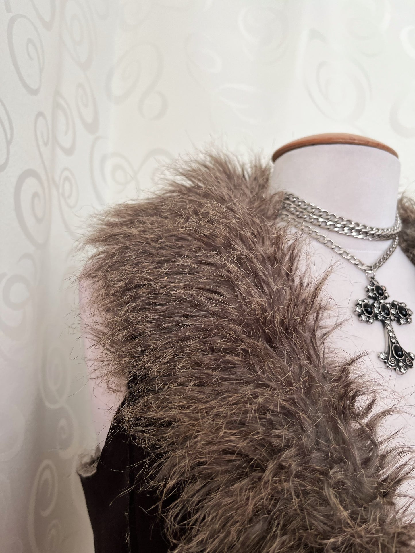 00’s brown faux fur afghan brown vest 🌀🍄‍🟫