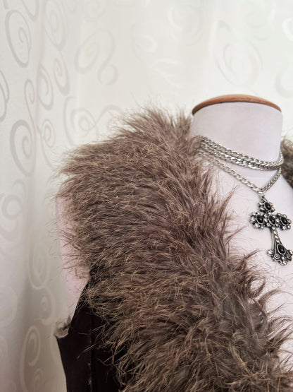 00’s brown faux fur afghan brown vest 🌀🍄‍🟫