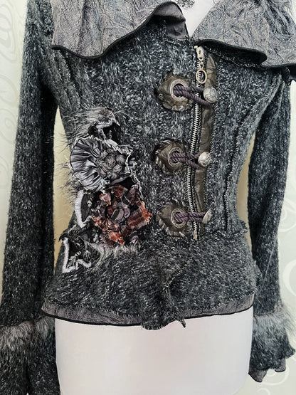 00’s whimsygoth knit light jacket with beautiful patchwork details 🌀🦇
