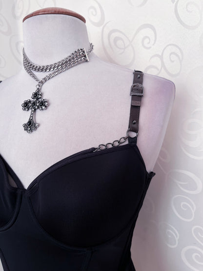 Gothic black corset top with cut-out back detail 🖤🦇