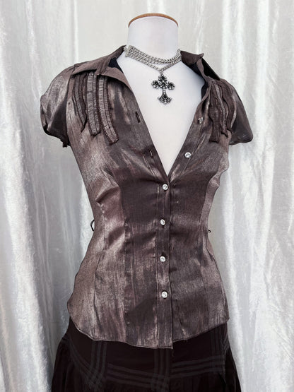 Dark coquette shiny brown shirt 🎥