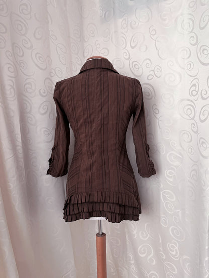 00’s Jirai Kei striped brown shirt with ruffles on the front & back 🐌