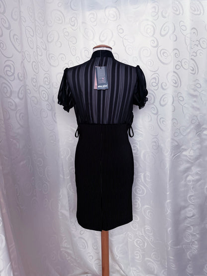 00’s new deadstock Office Goth striped & mesh dress with ruffle detail 🕷️