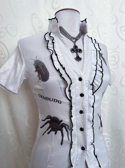 Crawling Under Your Skin Reworked 00's victorian style ruffle shirt 🕷🪳🪲