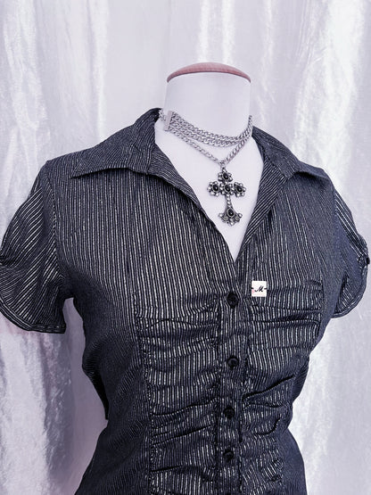 Gothic silver striped shirt 🕸️🎀