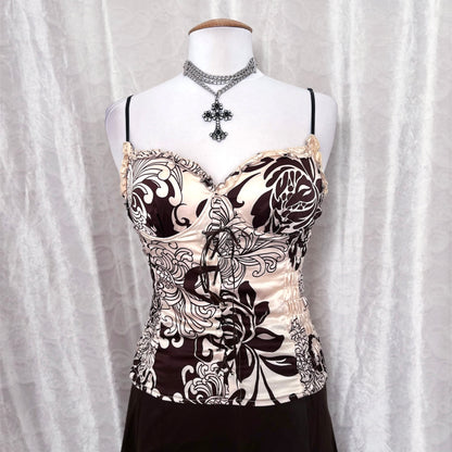 Fairy beige & brown corset bustier top with lace-up detail 🐌
