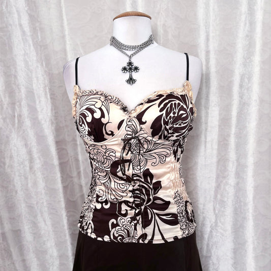 Fairy beige & brown corset bustier top with lace-up detail 🐌