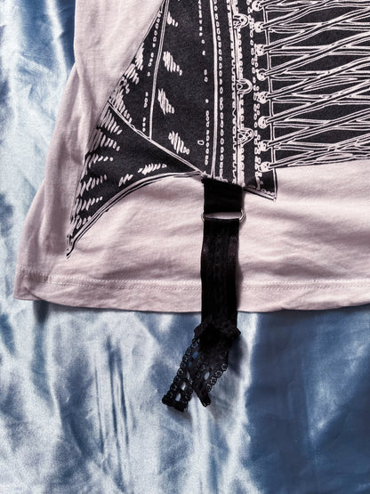 ♱Y2K Alt corset print tee with garter details♱