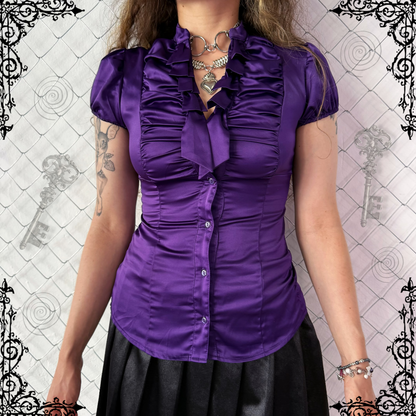 00’s Horror protagonist/Dark coquette saten purple shirt 🎞️🗝️