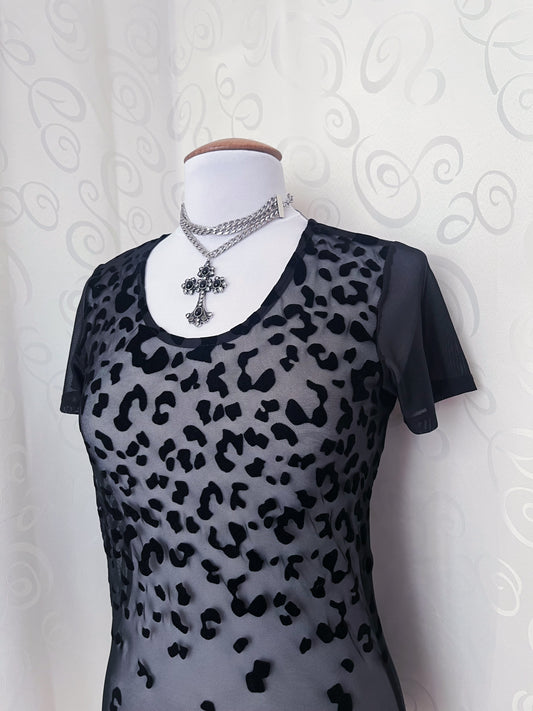 Alt mesh black tee with with embossed velvet animal print detail 🐾