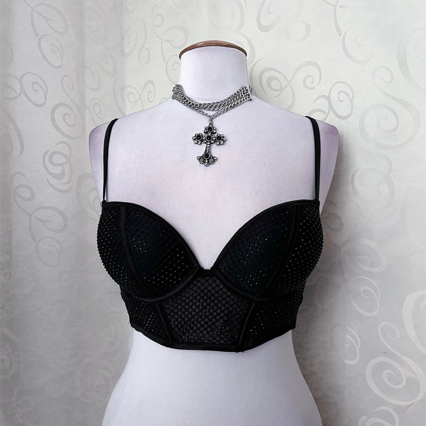 Gothic beaded black crop bustier/corset top 🦇