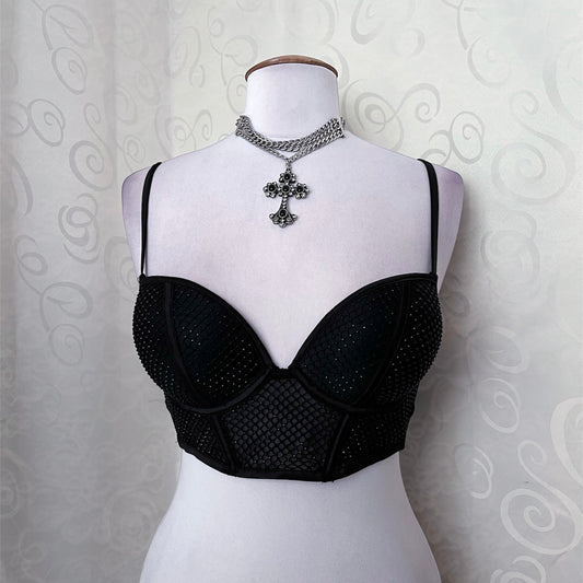 Gothic beaded black crop bustier/corset top 🦇