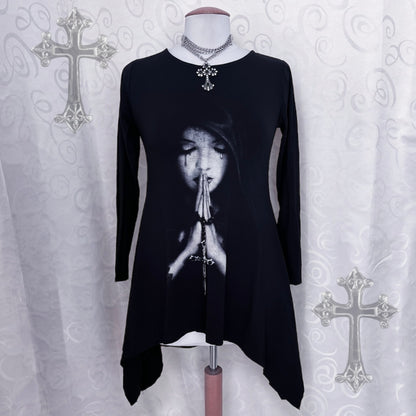 Gothic Crying Mary asymmetrical tunic top ✝️
