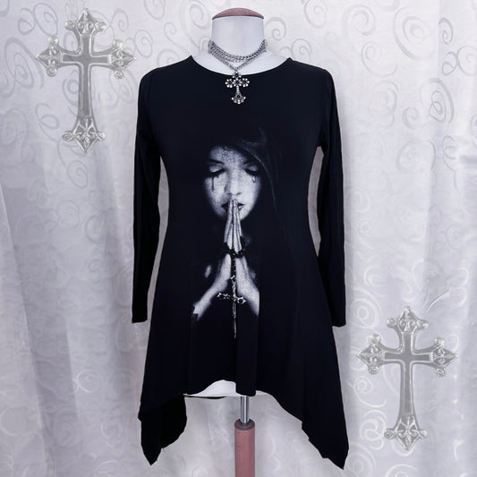 Gothic Crying Mary asymmetrical tunic top ✝️