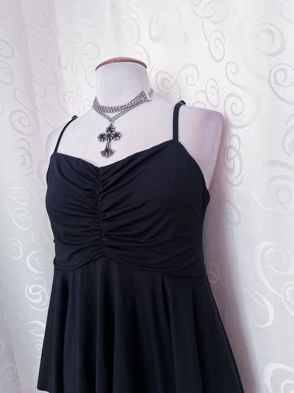 Fairy black stretchy asymmetrical mini dress 🌀