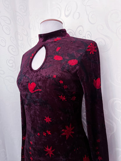 00’s Asian Style/Qipao velvet floral dress❤️🌺