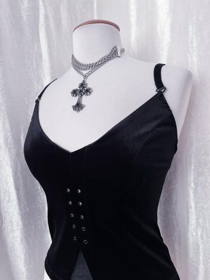 Gothic black velvet top with lace detail 🕷️🕸️