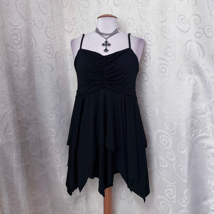 Fairy black stretchy asymmetrical mini dress 🌀