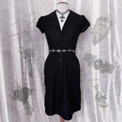 Orsay dark coquette denim dress with puff sleeves 🦋