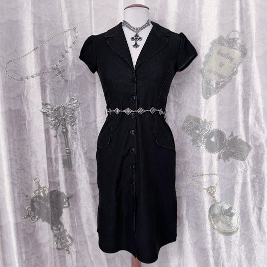 Orsay dark coquette denim dress with puff sleeves 🦋