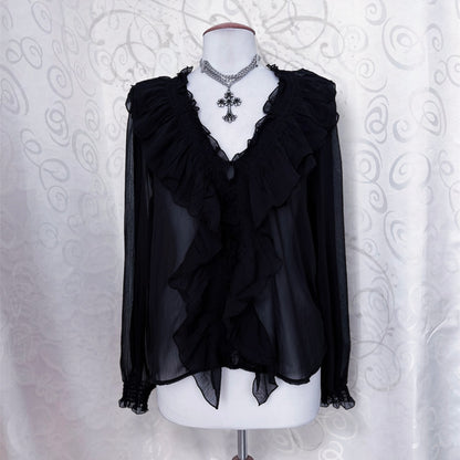 Gothic/Jirai Kei ruffle mesh shirt 🌀✨