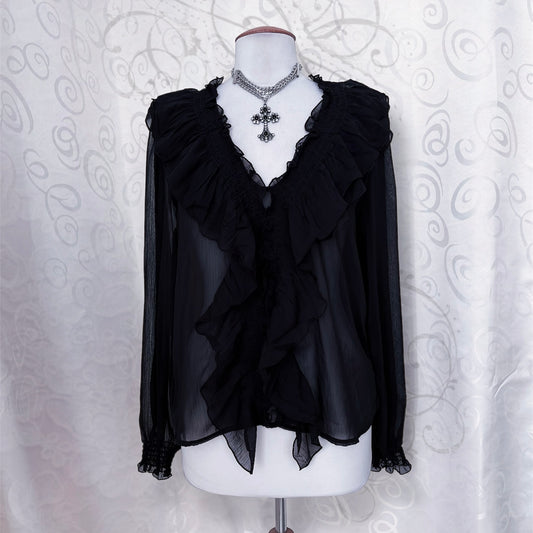 Gothic/Jirai Kei ruffle mesh shirt 🌀✨