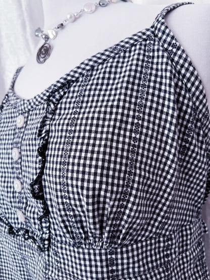 Dark coquette checked milkmaid top 💀🗝️