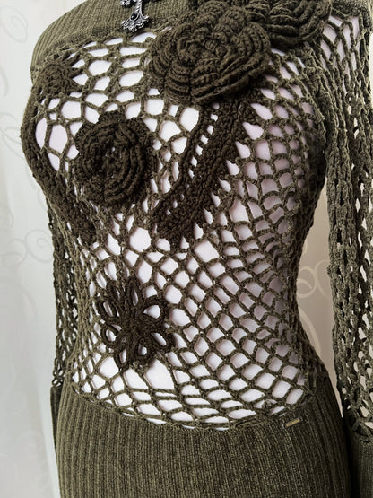 Whimsy fairy green knit fishnet top ✨🦎