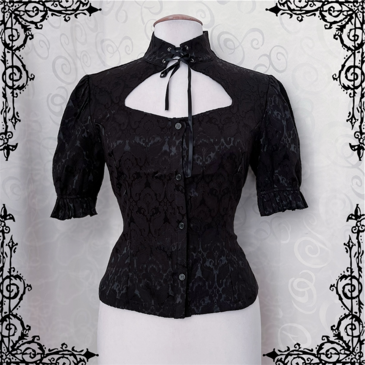 Dracula Gothic victorian style Short Sleeved Brocade Keyhole Blouse 🖤🦇