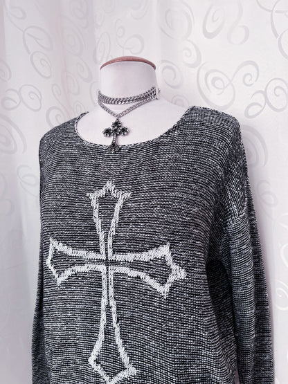 Gothic grey knit sweater with cross detail ✝️🦇