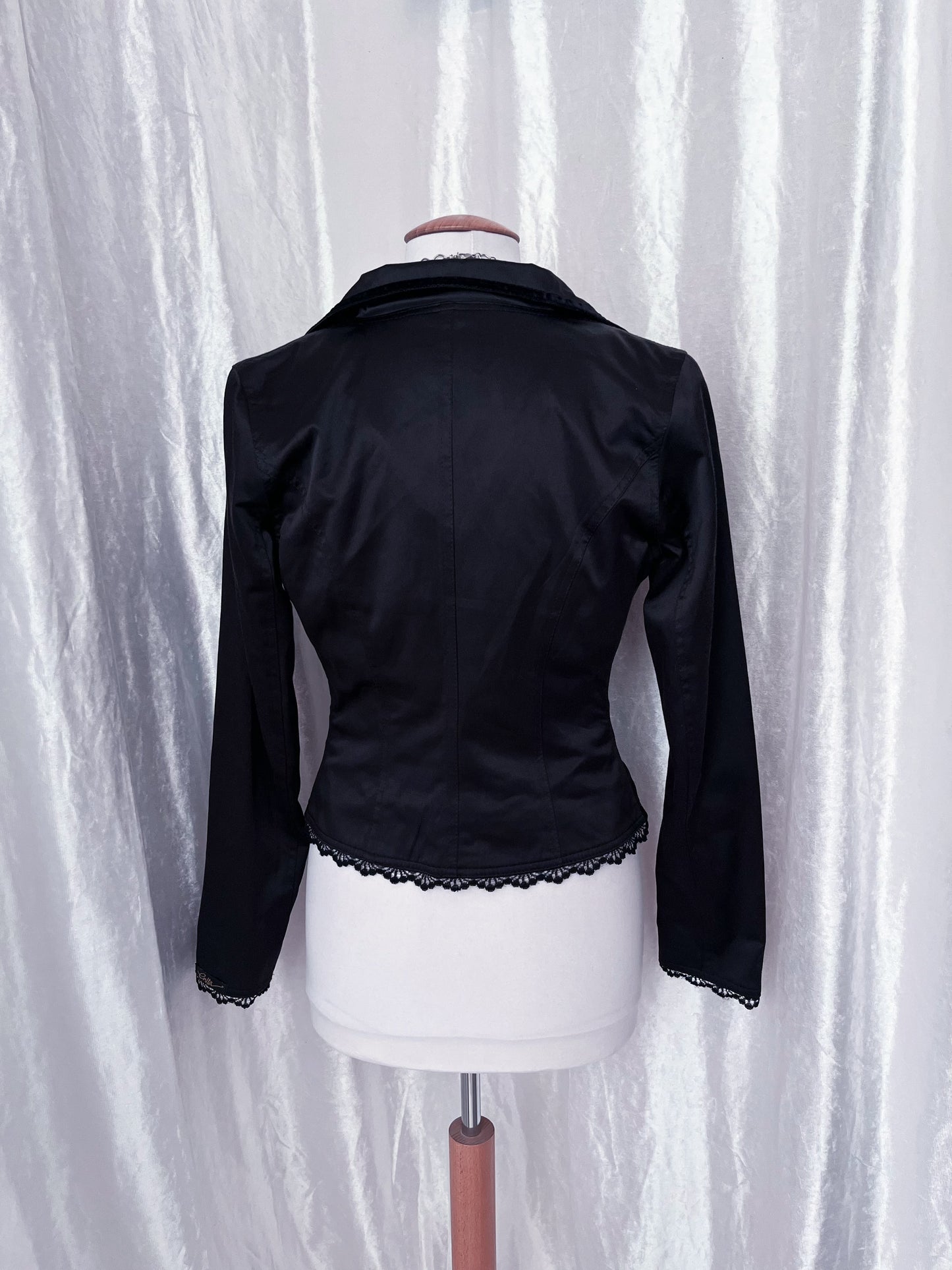 Deadstock Gothic y2k victorian style black blazer & removable top with velvet & lace details 🦇