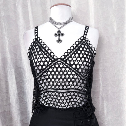 Mini black fishnet top 🕷️🕸️
