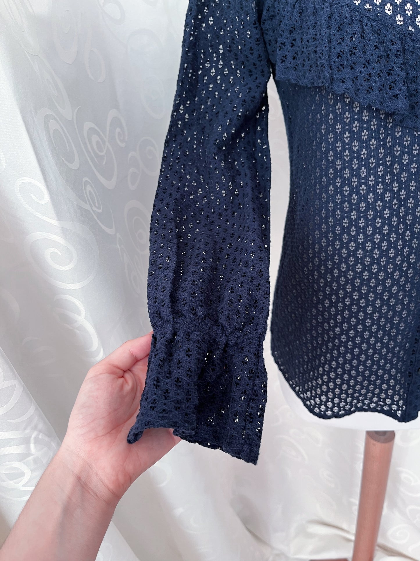 Gothic cotton knit navy ruffle shirt 🌀