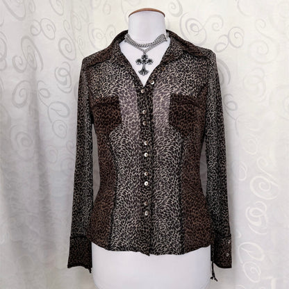 00’s Punk Bonita mesh leopard print shirt 🐆