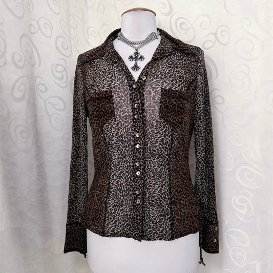 00’s Punk Bonita mesh leopard print shirt 🐆