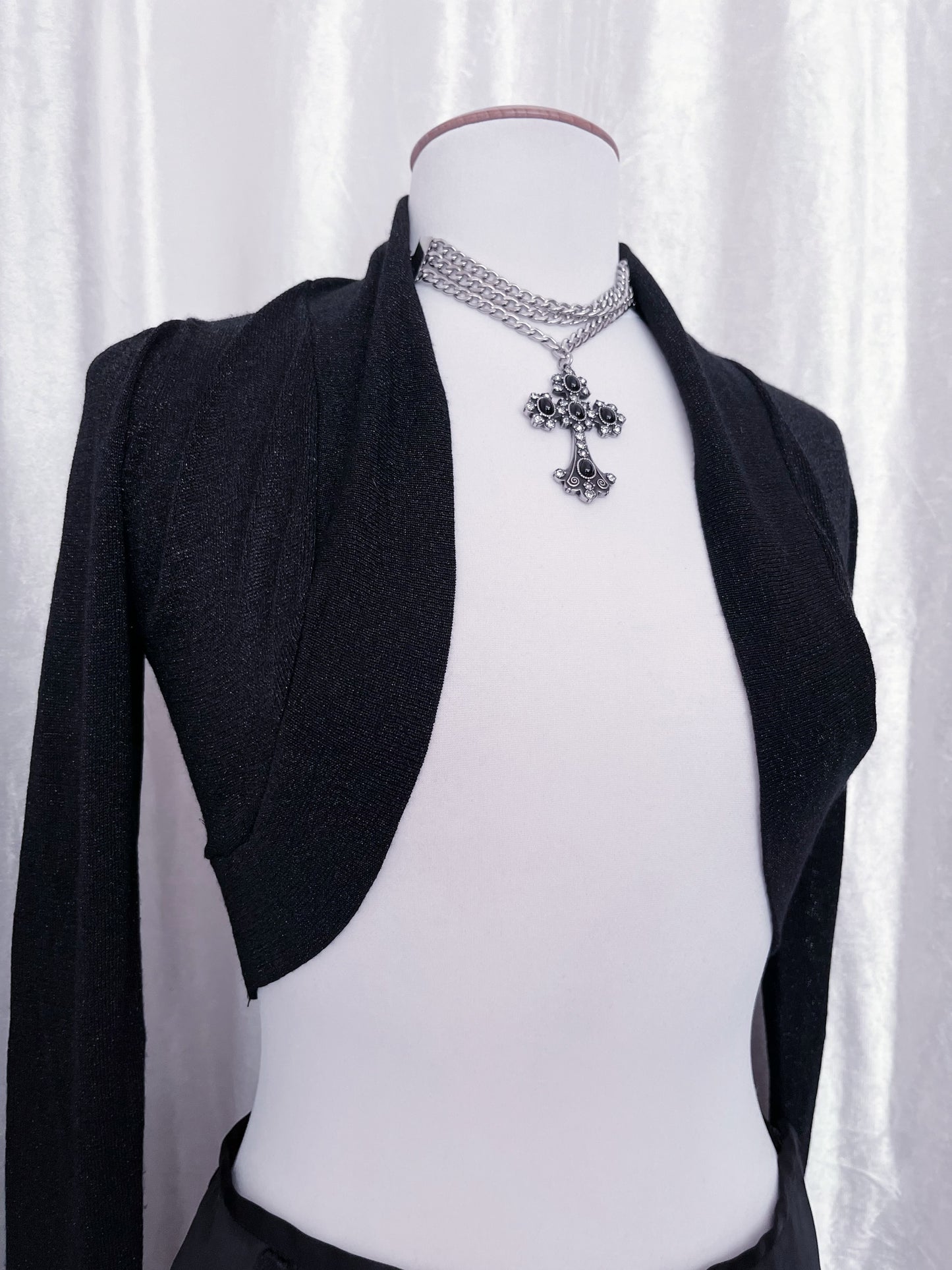 Morgan shiny black mesh bolero ✨